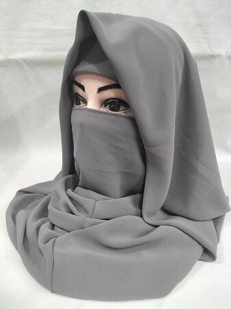 Plain Niqab Ready to Wear - Grey