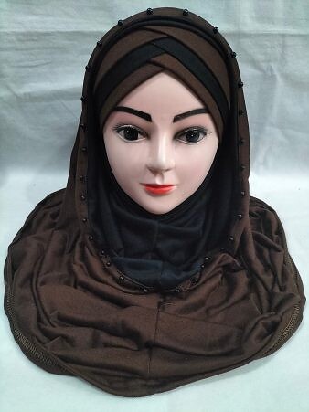 Two-Piece Cotton Jersey with Pearls - Dark Brown Two-Piece Cotton Jersey with Pearls - Dark Brown