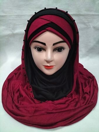 Two-Piece Cotton Jersey with Pearls - Maroon Two-Piece Cotton Jersey with Pearls - Maroon