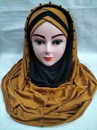 Two-Piece Cotton Jersey with Pearls - Mustard