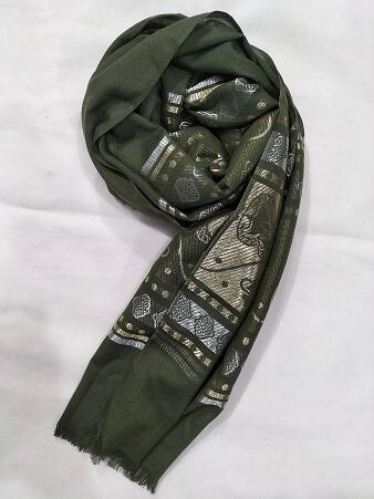 Banarsi Style Lawn Scarf - Bottle Green Banarsi Style Lawn Scarf - Bottle Green
