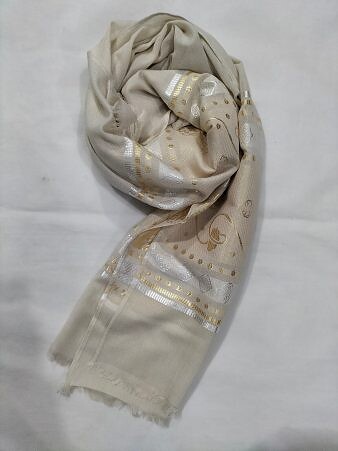 Banarsi Style Lawn Scarf - Cream