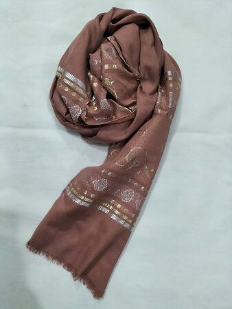 Banarasi Style Lawn Scarf - Dirty Brown
