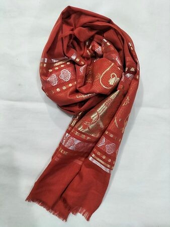 Banarasi Style Lawn Scarf - Rust Brown Banarasi Style Lawn Scarf - Rust Brown