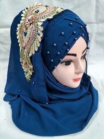 Bridal Pearl Ready to Wear with Bunch - Blue Bridal Pearl Ready to Wear with Bunch - Blue