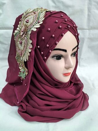 Bridal Pearl Ready to Wear with Bunch - Maroon