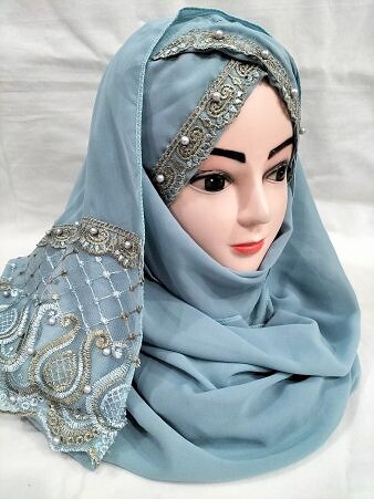 Embroidered Ready to Wear Hijab - Steel Grey Embroidered Ready to Wear Hijab - Steel Grey