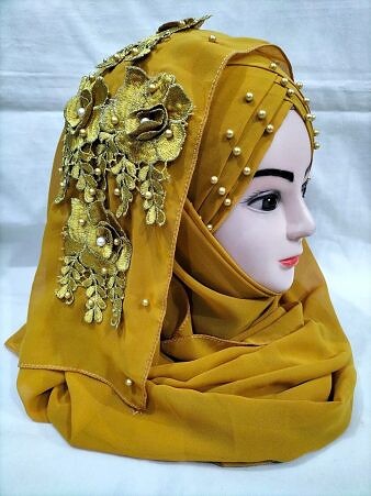 Pearl Ready to Wear with Matching Bunch - Mustard Pearl Ready to Wear with Matching Bunch - Mustard