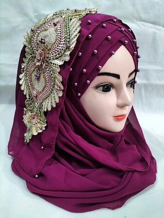 Bridal Pearl Ready to Wear with Bunch - Fuchsia