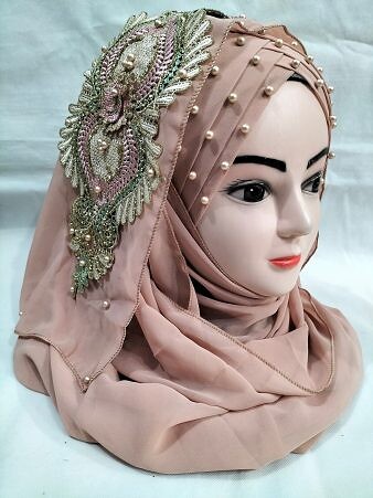 Bridal Pearl Ready to Wear with Bunch - Nude Brown