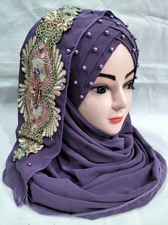 Bridal Pearl Ready to Wear with Bunch - Purple