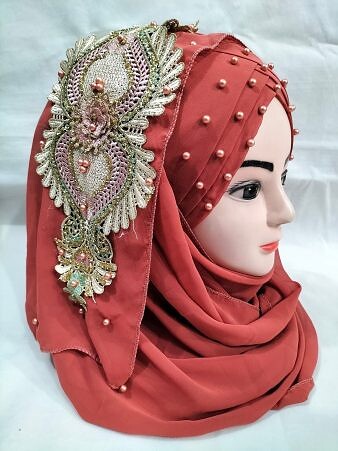 Bridal Pearl Ready to Wear with Bunch - Rust Brown Bridal Pearl Ready to Wear with Bunch - Rust Brown