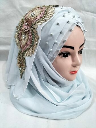 Bridal Pearl Ready to Wear with Bunch - Baby Blue