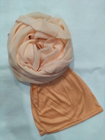Chiffon Ready to Wear Hijab with Stitched Cap - Peach Chiffon Ready to Wear Hijab with Stitched Cap - Peach