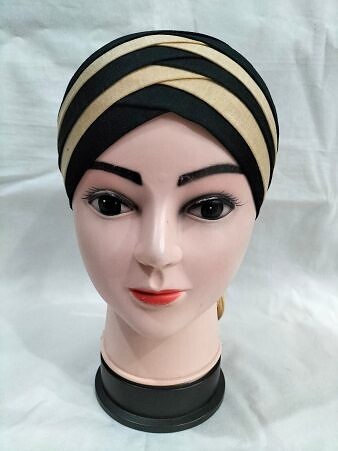 Criss Cross Multi Color Tie Back Bonnet – Black and Fawn