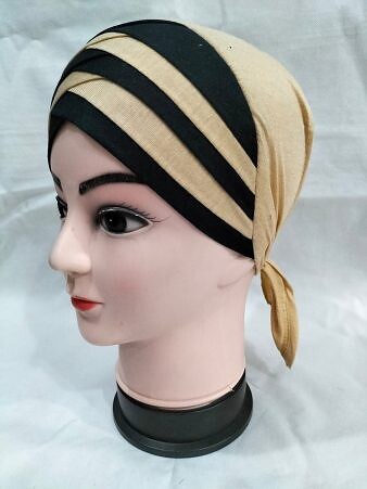 Criss Cross Multi Color Tie Back Bonnet – Black and Fawn