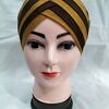 criss cross multi color tie back bonnet brown and mustard