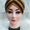 Criss Cross Multi Color Tie Back Bonnet – Brown and Mustard Criss Cross Multi Color Tie Back Bonnet – Brown and Mustard