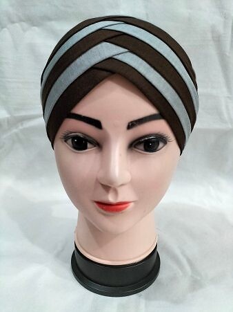 Criss Cross Multi Color Tie Back Bonnet – Grey and Brown Criss Cross Multi Color Tie Back Bonnet – Grey and Brown