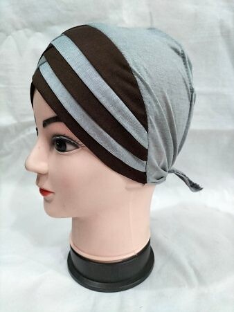 Criss Cross Multi Color Tie Back Bonnet – Grey and Brown Criss Cross Multi Color Tie Back Bonnet – Grey and Brown