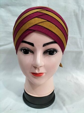 Criss Cross Multi Color Tie Back Bonnet – Maroon and Brown