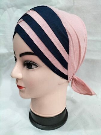 Criss Cross Multi Color Tie Back Bonnet – Navy Blue and Tea Pink Criss Cross Multi Color Tie Back Bonnet – Navy Blue and Tea Pink