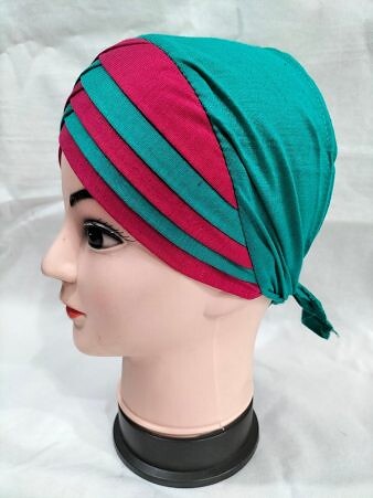 Criss Cross Multi Color Tie Back Bonnet – Deep Pink and Sea Green