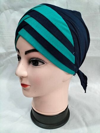 Criss Cross Multi Color Tie Back Bonnet – Sea Green and Navy Blue