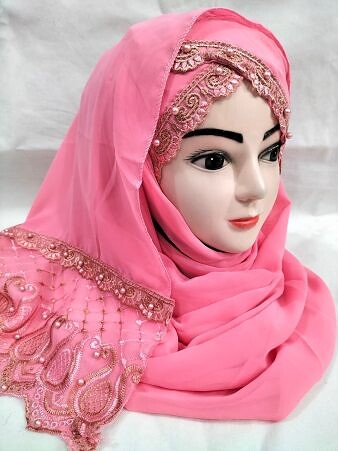 Embroidered Ready to Wear Hijab - Rose Pink