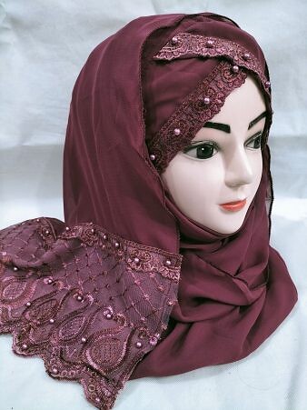 Embroidered Ready to Wear Hijab - Dull Maroon Embroidered Ready to Wear Hijab - Dull Maroon