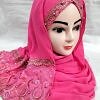 Embroidered Ready to Wear Hijab - Hot Pink Embroidered Ready to Wear Hijab - Hot Pink