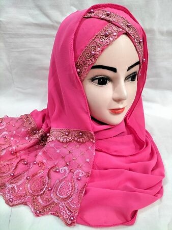 Embroidered Ready to Wear Hijab - Hot Pink Embroidered Ready to Wear Hijab - Hot Pink