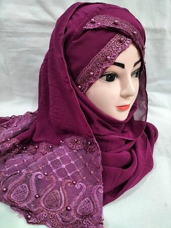 Embroidered Ready to Wear Hijab - Magenta Embroidered Ready to Wear Hijab - Magenta