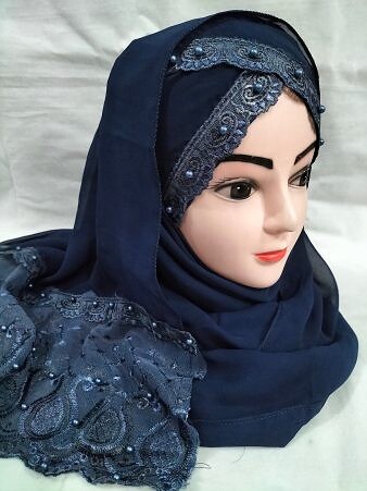 Embroidered Ready to Wear Hijab - Navy Blue 2 Embroidered Ready to Wear Hijab - Navy Blue 2