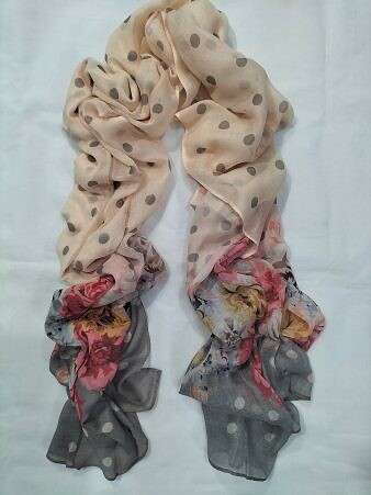 Floral Lawn Scarf - Cream