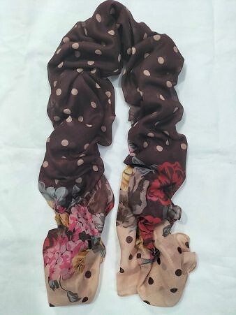 Floral Lawn Scarf - Dark Brown Floral Lawn Scarf - Dark Brown