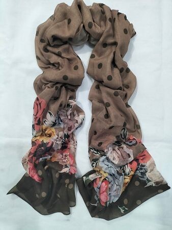 Floral Lawn Scarf - Dirty Brown Floral Lawn Scarf - Dirty Brown