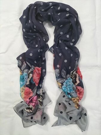 Floral Lawn Scarf - Navy Blue