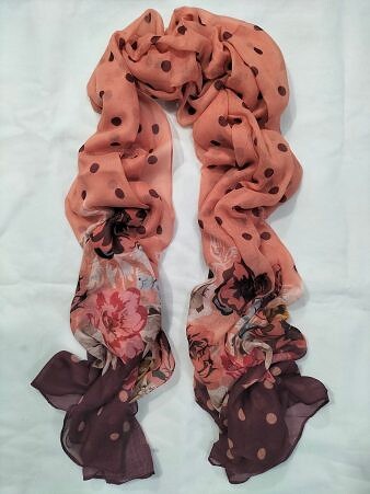 Floral Lawn Scarf - Peach