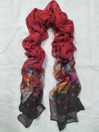 Floral Lawn Scarf - Red