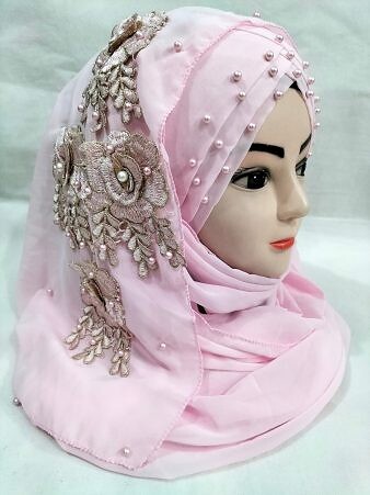 Pearl Floral Ready to Wear with Fancy Bunch - Baby Pink Pearl Floral Ready to Wear with Fancy Bunch - Baby Pink