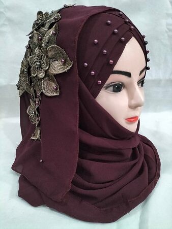 Pearl Ready to Wear with Flower Bunch - Burgundy