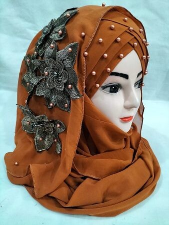 Pearl Ready to Wear with Flower Bunch - Caramel Brown