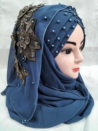 Pearl Ready to Wear with Flower Bunch - Dark Grey