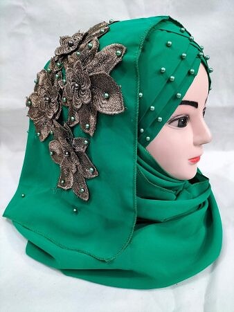 Pearl Ready to Wear with Flower Bunch - Green