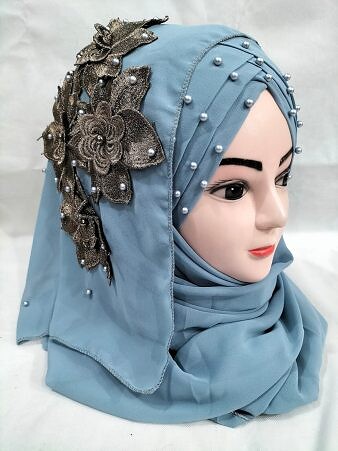 Pearl Ready to Wear with Flower Bunch - Grey