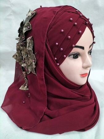 Pearl Ready to Wear with Flower Bunch - Maroon