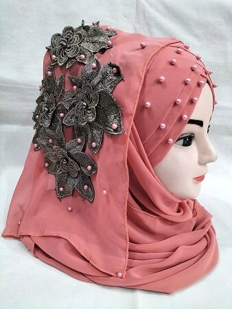 Pearl Ready to Wear with Flower Bunch - Rust Brown