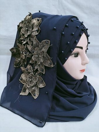 Pearl Ready to Wear with Flower Bunch - Slate Grey Pearl Ready to Wear with Flower Bunch - Slate Grey