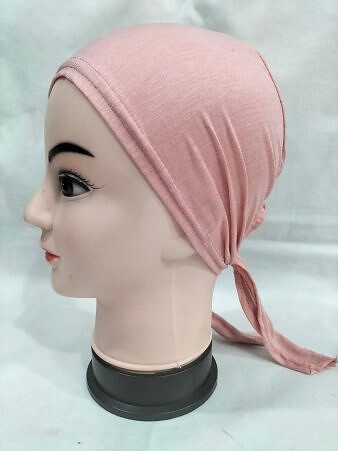 Plain Tie Back Bonnet Cap - Tea Pink